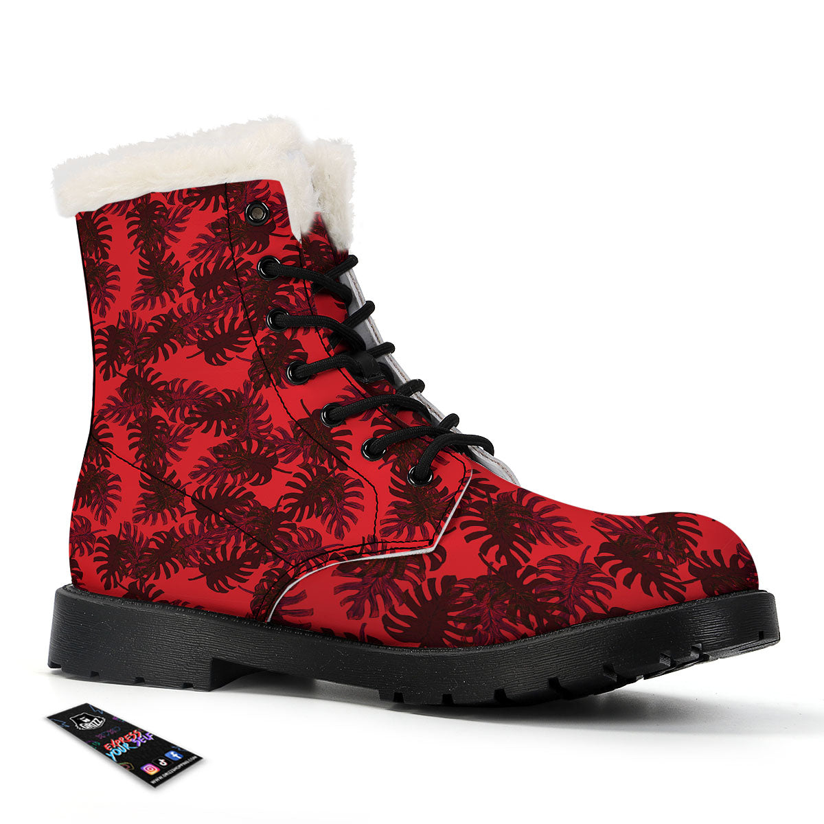 Leaf Red Print Pattern Winter Boots-grizzshop