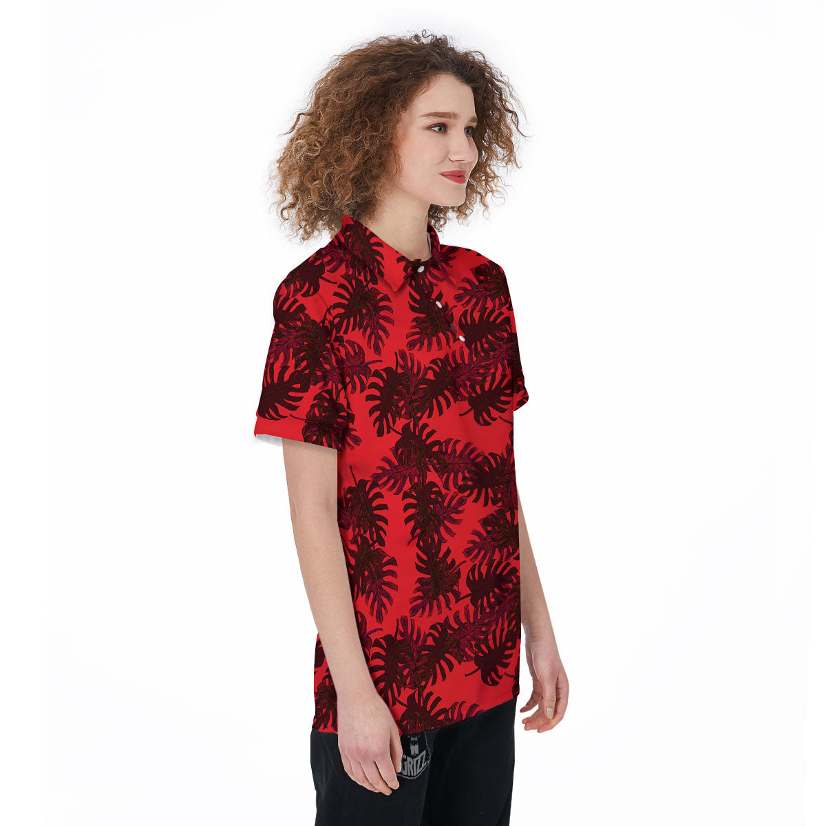 Leaf Red Print Pattern Women's Golf Shirts-grizzshop
