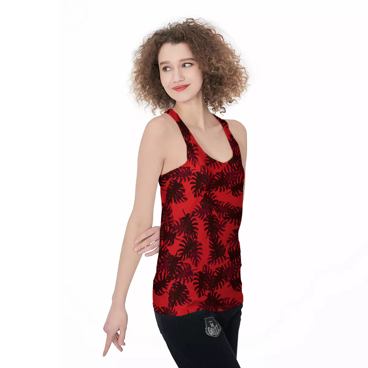 Leaf Red Print Pattern Women's Racerback Tank Top-grizzshop