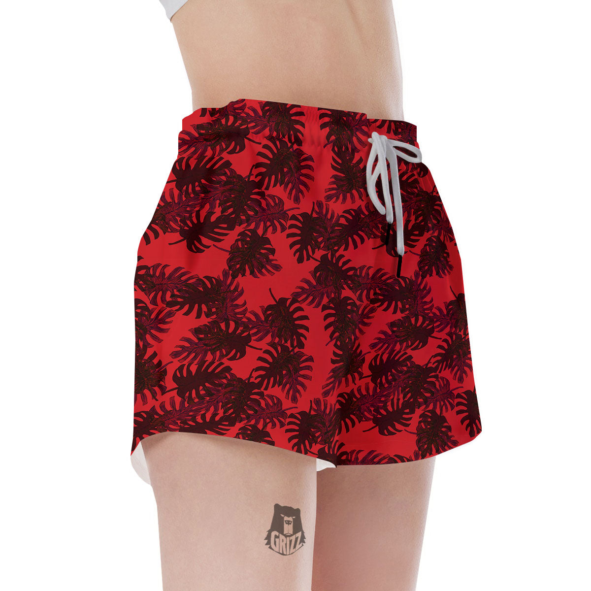 Leaf Red Print Pattern Women's Shorts-grizzshop