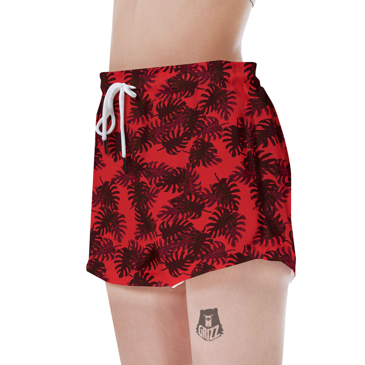 Leaf Red Print Pattern Women's Shorts-grizzshop