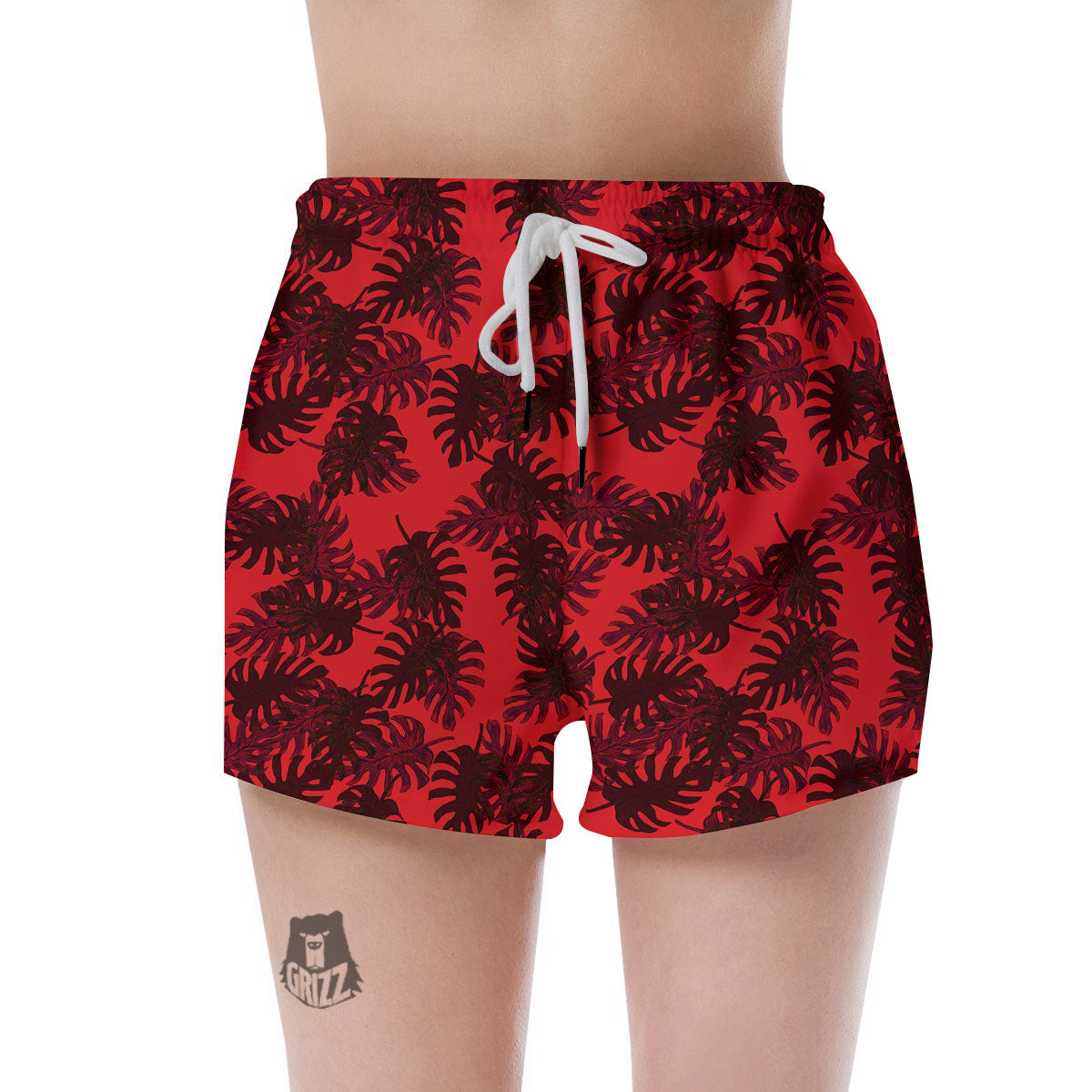 Leaf Red Print Pattern Women's Shorts-grizzshop