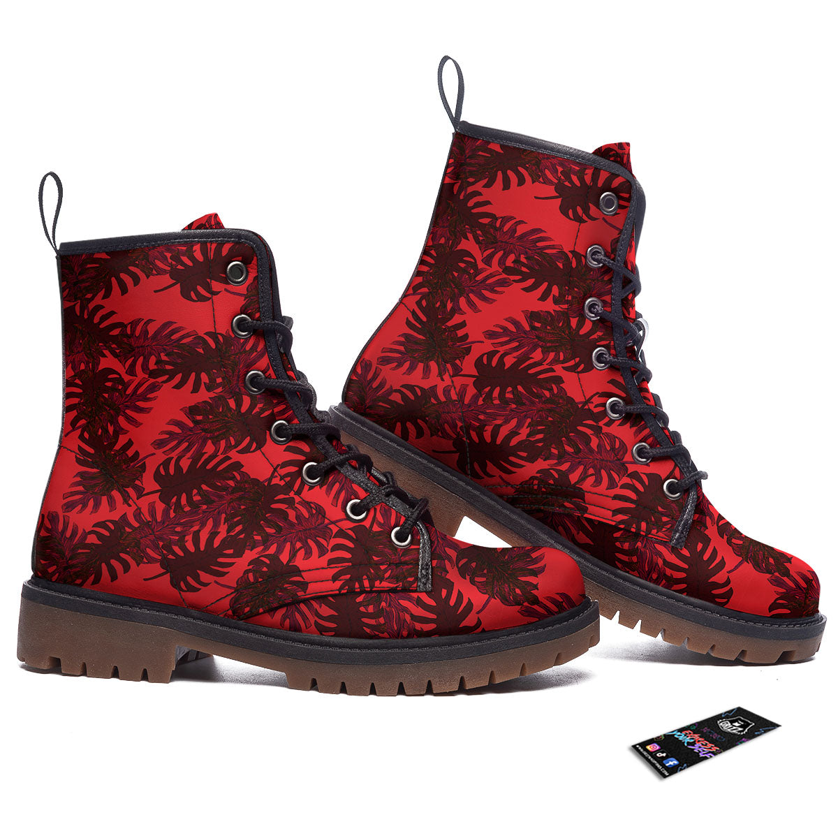 Leaf Red Print Pattern Work Boots-grizzshop