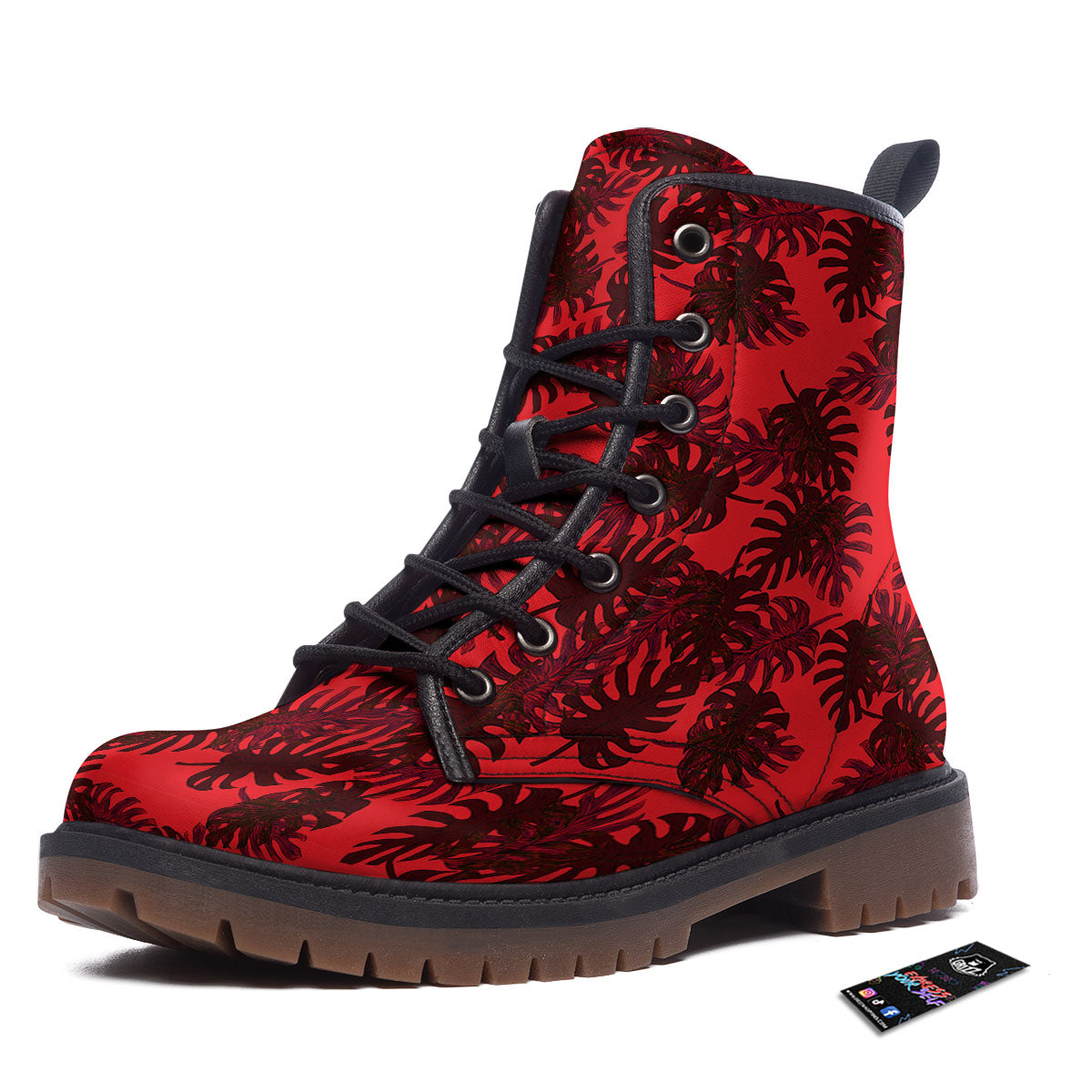Leaf Red Print Pattern Work Boots-grizzshop