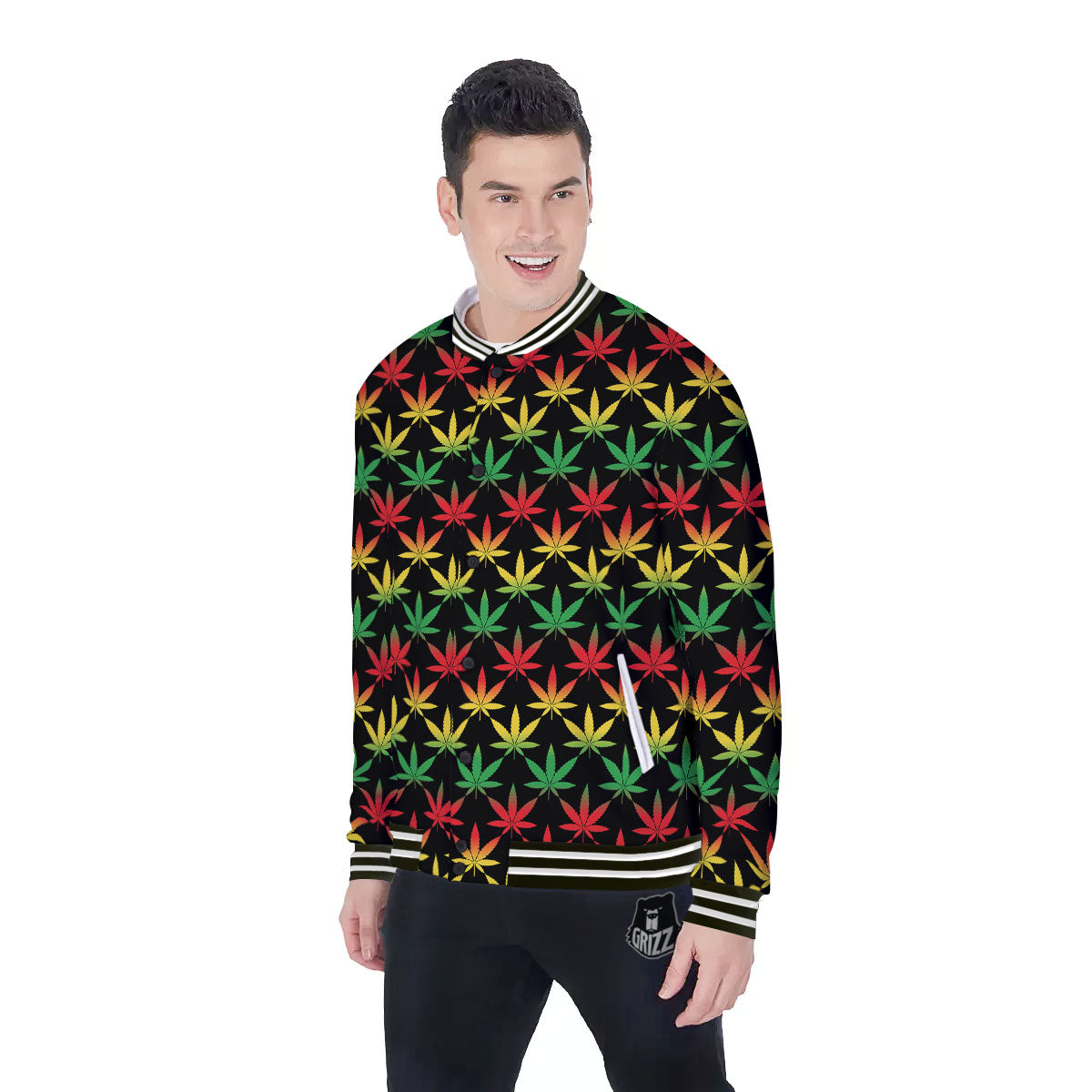 Leaf Reggae Marijuana Print Pattern Baseball Jacket-grizzshop