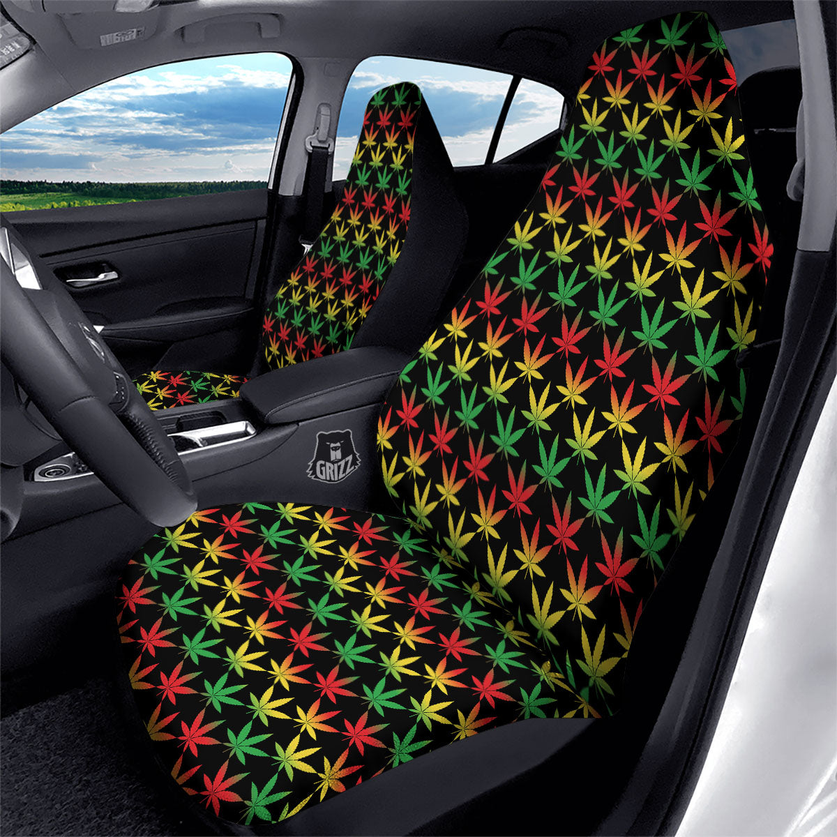 Leaf Reggae Marijuana Print Pattern Car Seat Covers-grizzshop