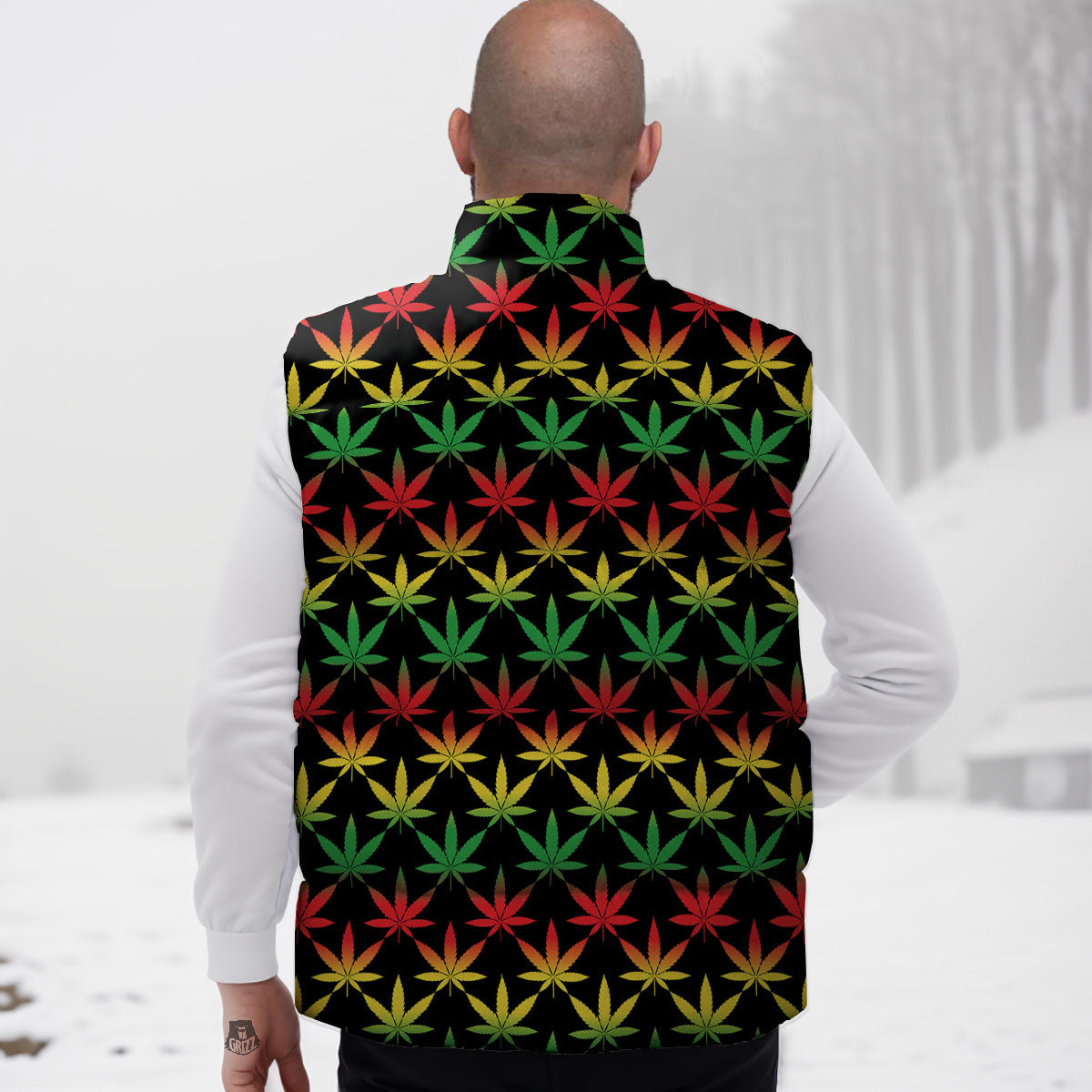 Leaf Reggae Marijuana Print Pattern Down Vest-grizzshop
