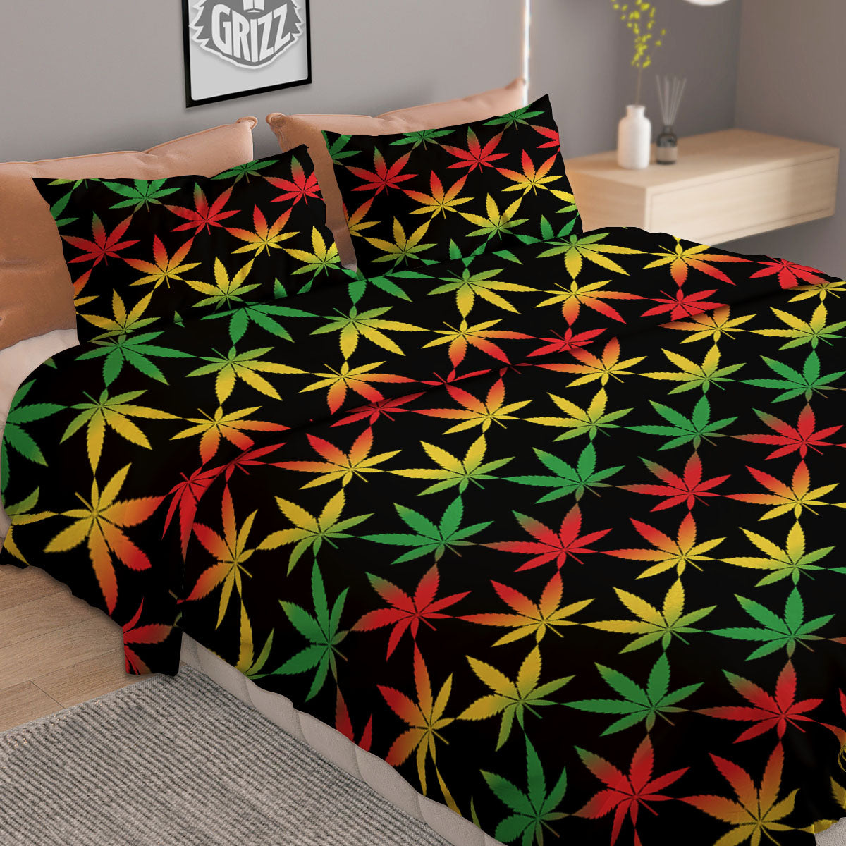 Leaf Reggae Marijuana Print Pattern Duvet Cover Bedding Set-grizzshop