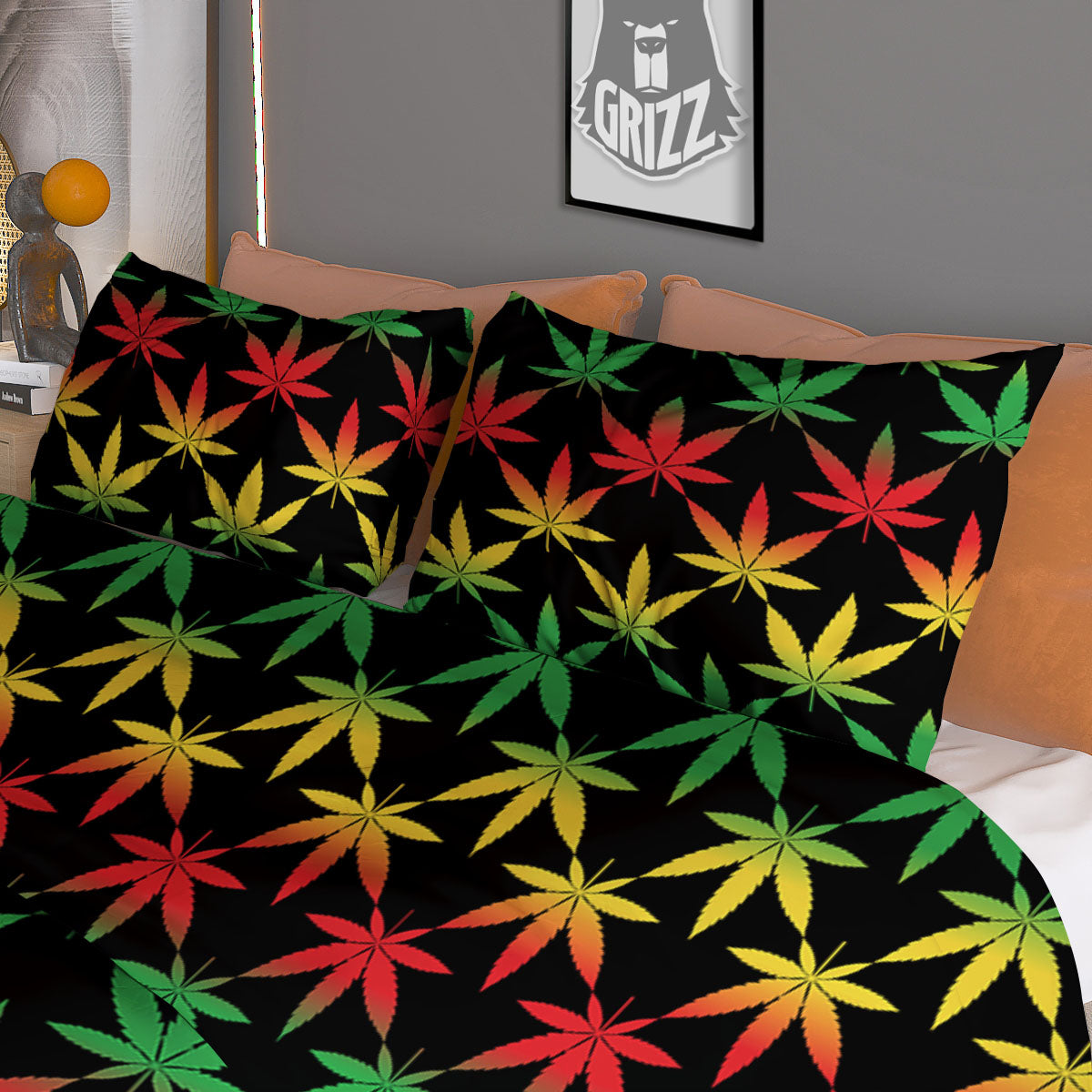 Leaf Reggae Marijuana Print Pattern Duvet Cover Bedding Set-grizzshop
