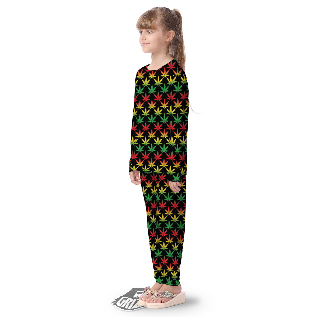 Leaf Reggae Marijuana Print Pattern Kid's Pajamas-grizzshop