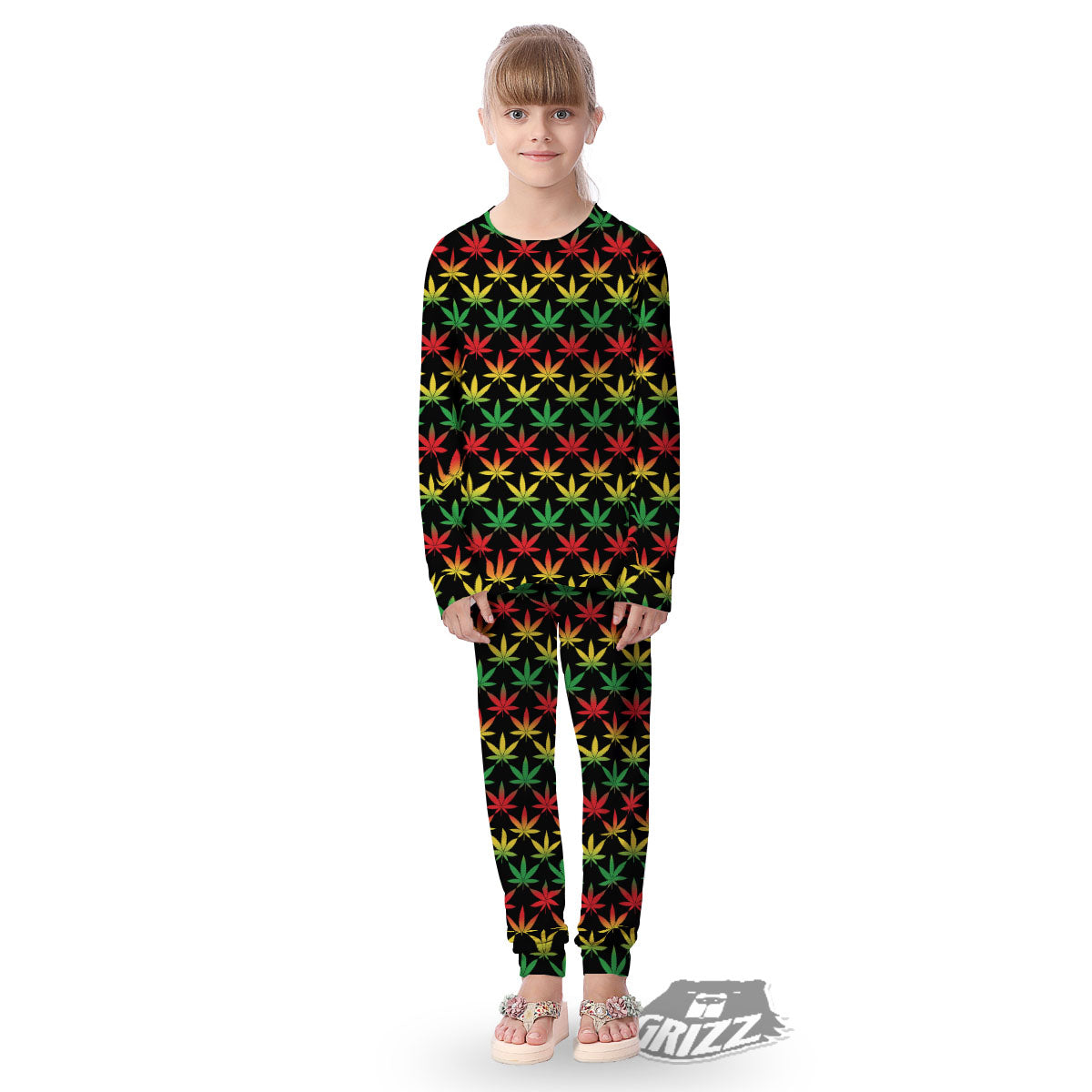 Leaf Reggae Marijuana Print Pattern Kid's Pajamas-grizzshop