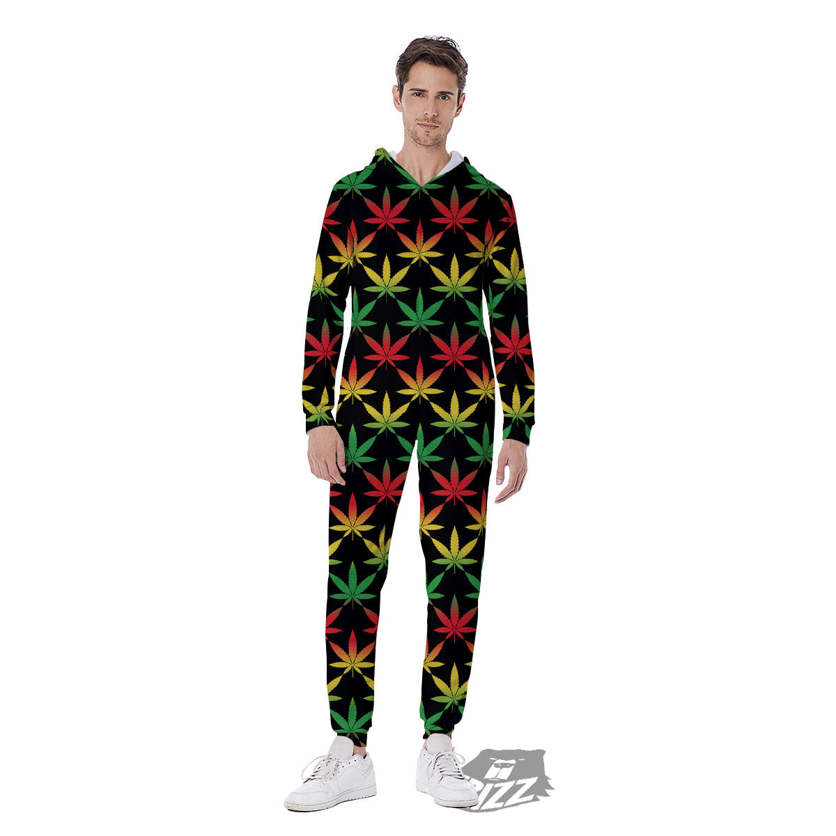Leaf Reggae Marijuana Print Pattern Men's Jumpsuit-grizzshop