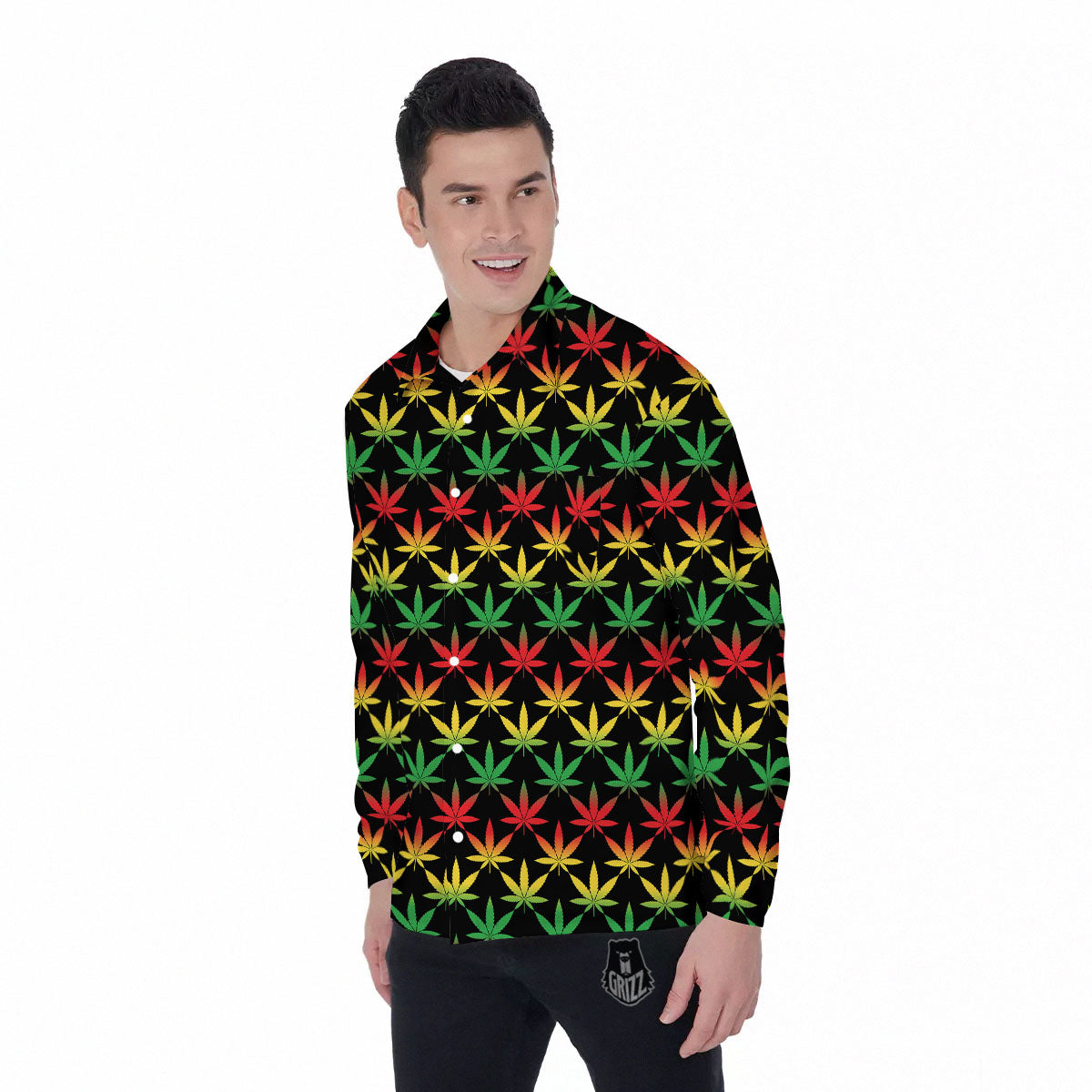 Leaf Reggae Marijuana Print Pattern Men's Long Sleeve Shirts-grizzshop
