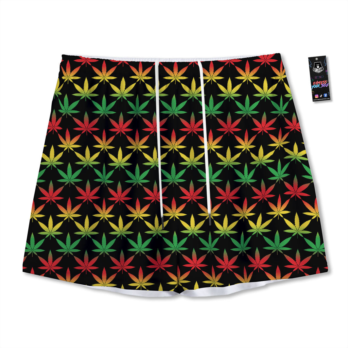 Leaf Reggae Marijuana Print Pattern Mesh Shorts