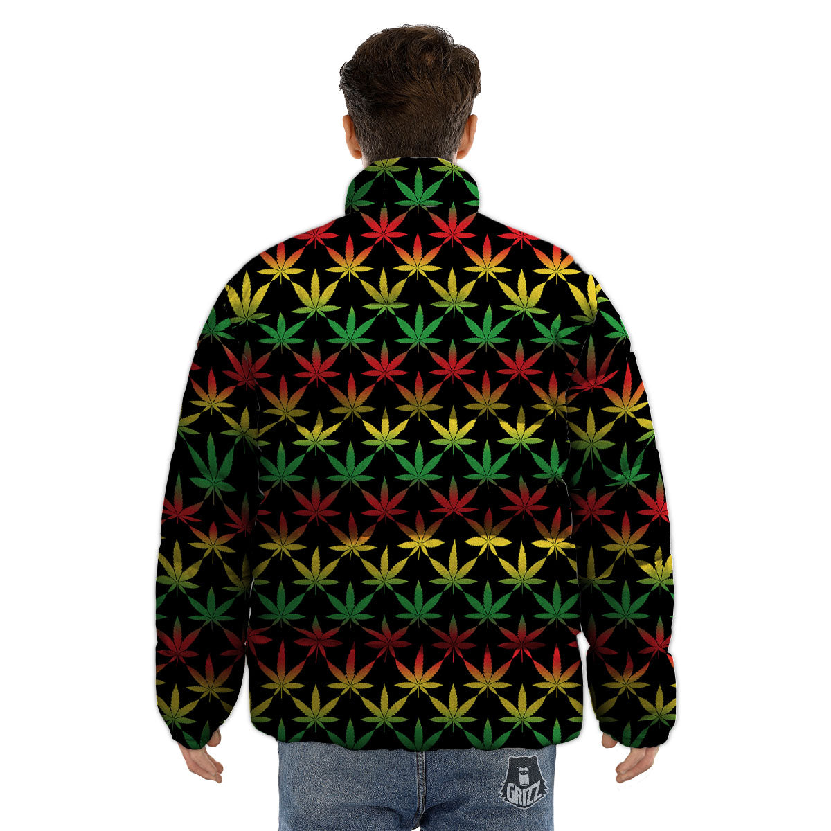 Leaf Reggae Marijuana Print Pattern Puffer Jacket-grizzshop