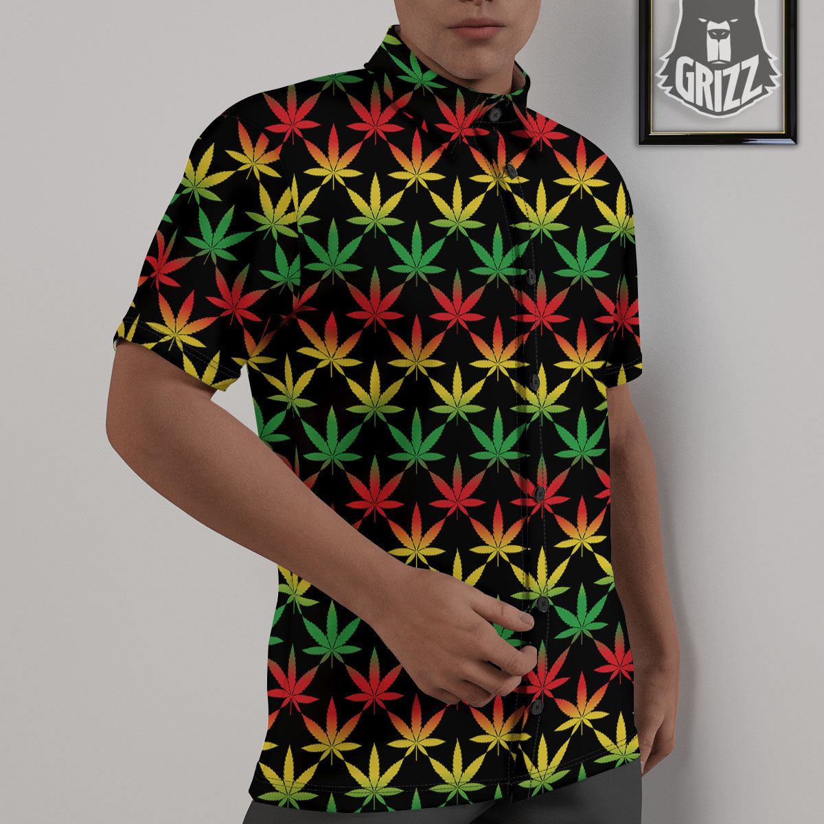 Leaf Reggae Marijuana Print Pattern Untucked Shirts-grizzshop