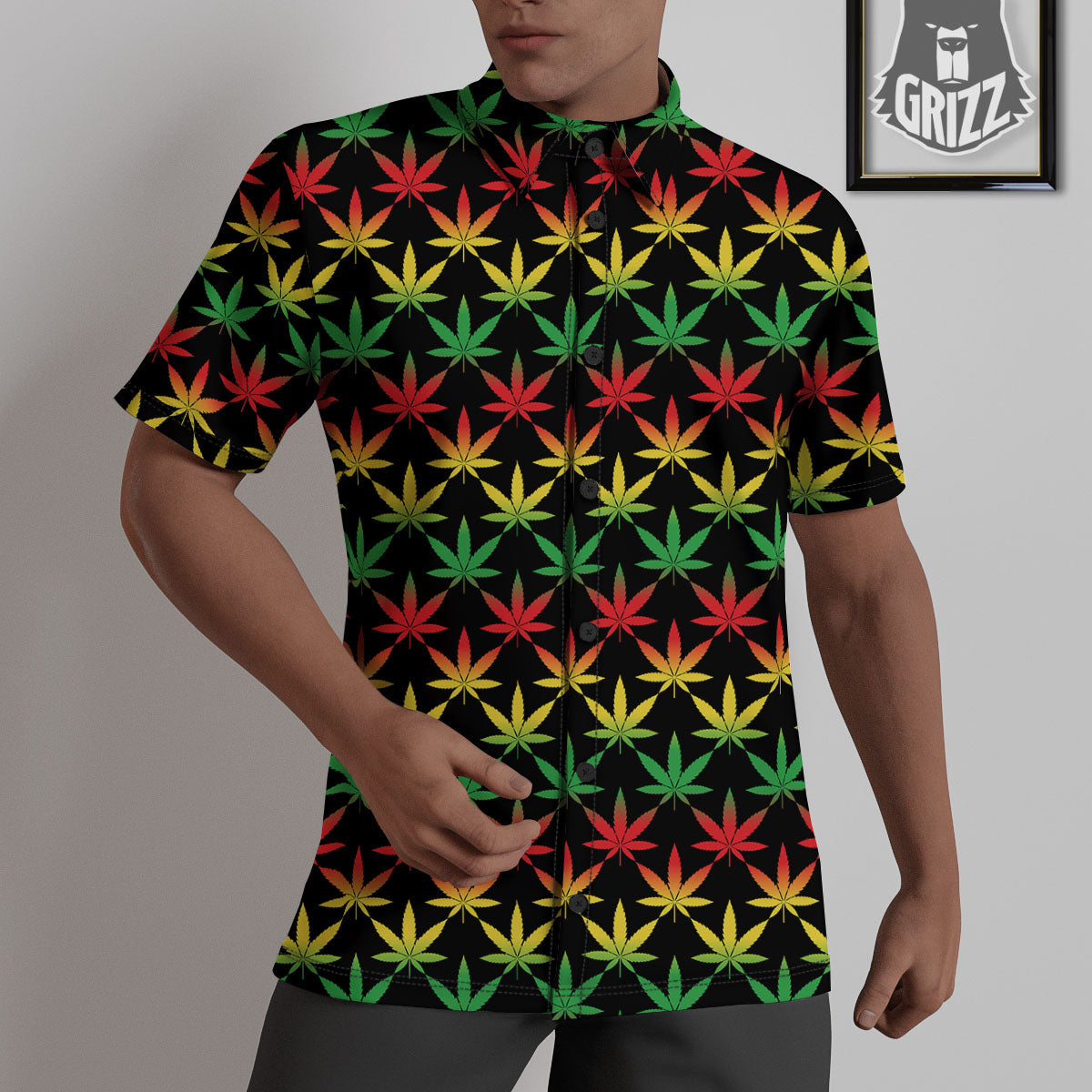 Leaf Reggae Marijuana Print Pattern Untucked Shirts-grizzshop