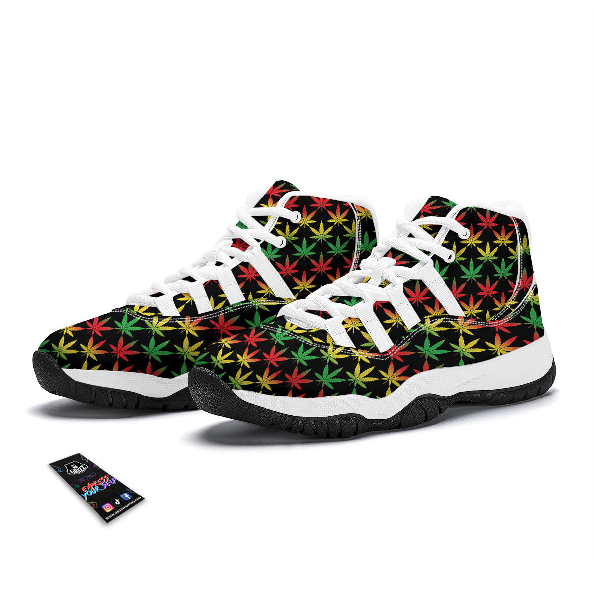 Leaf Reggae Marijuana Print Pattern White Bball Shoes-grizzshop