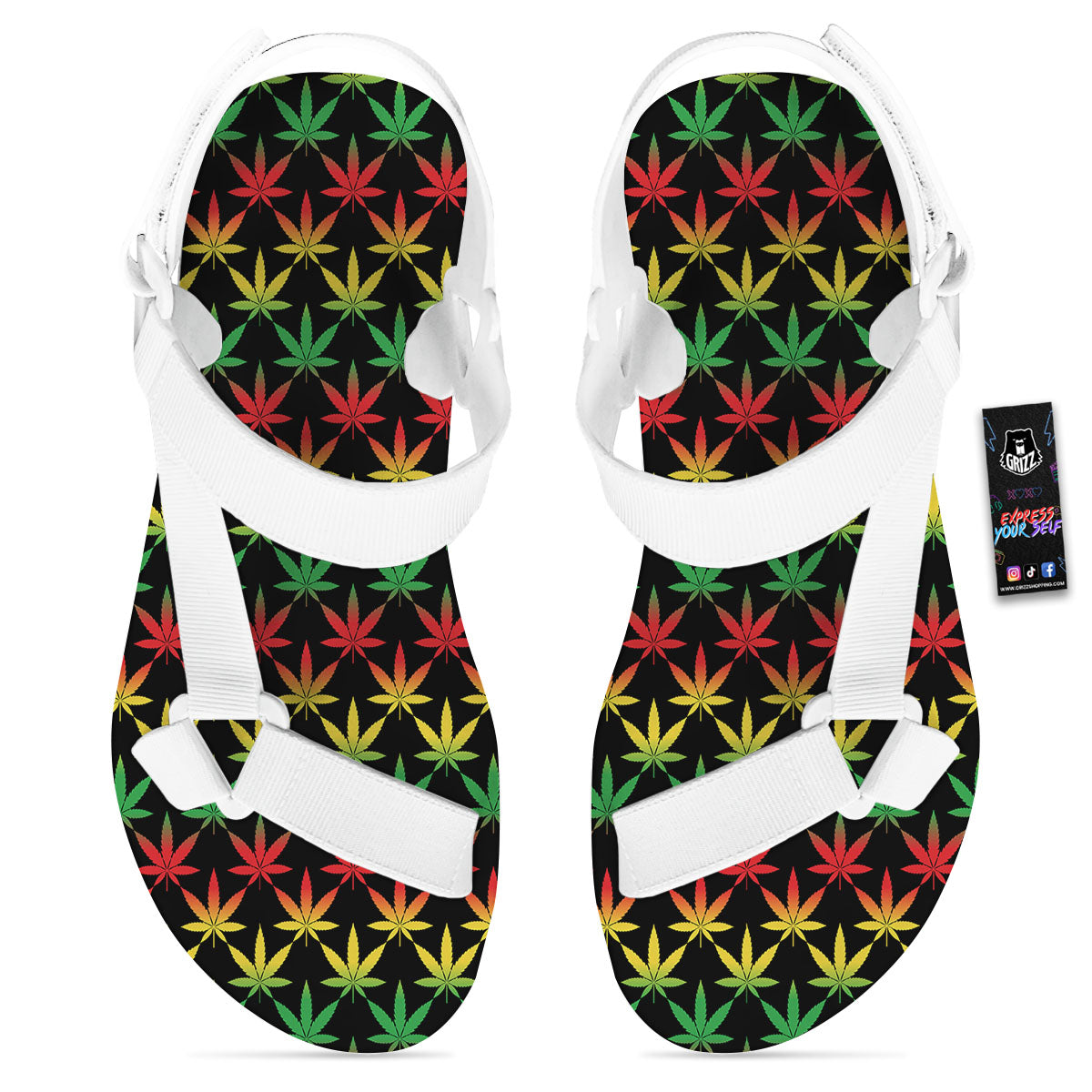 Leaf Reggae Marijuana Print Pattern White Open Toe Sandals-grizzshop