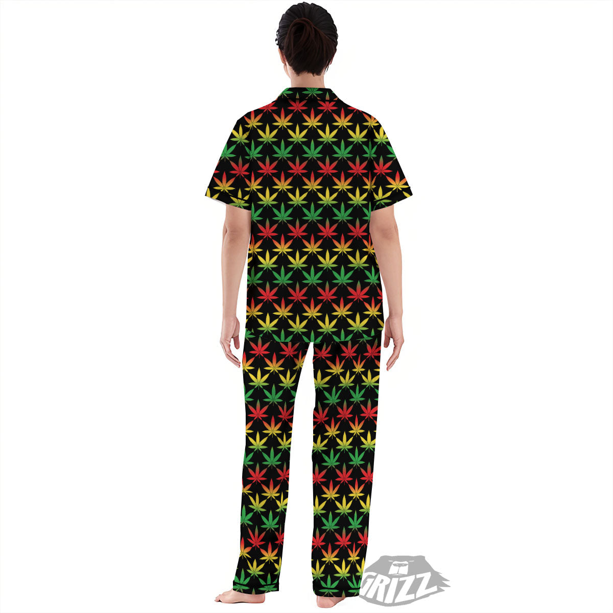 Leaf Reggae Marijuana Print Pattern Women's Pajamas Set-grizzshop
