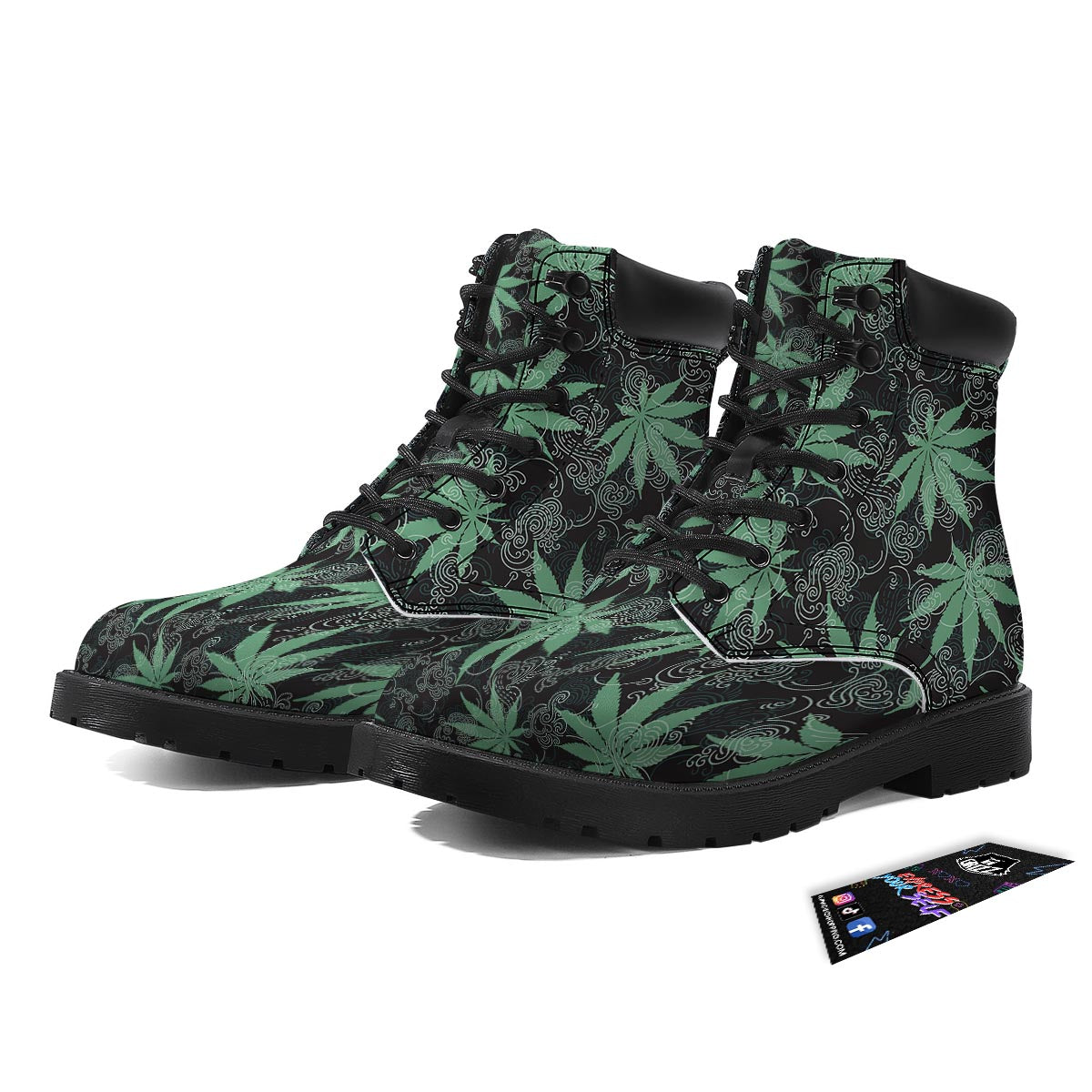 Leaf Swirl Cannabis Print Pattern Boots-grizzshop