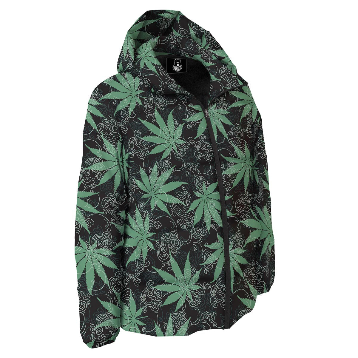 Leaf Swirl Cannabis Print Pattern Down Jacket-grizzshop
