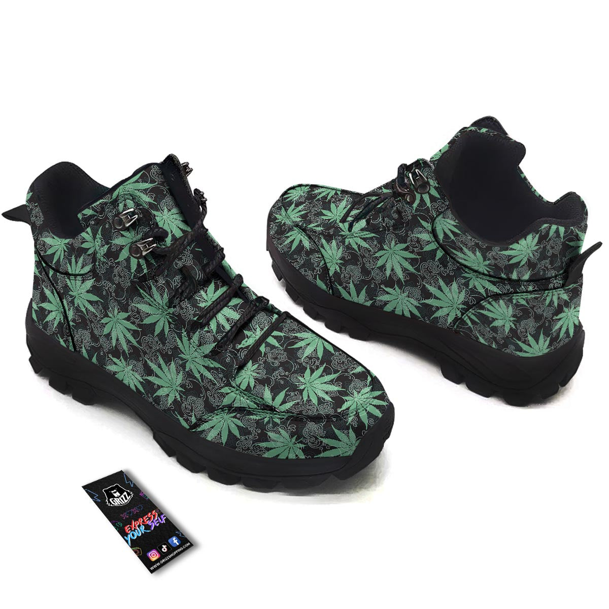 Leaf Swirl Cannabis Print Pattern Hiking Shoes-grizzshop