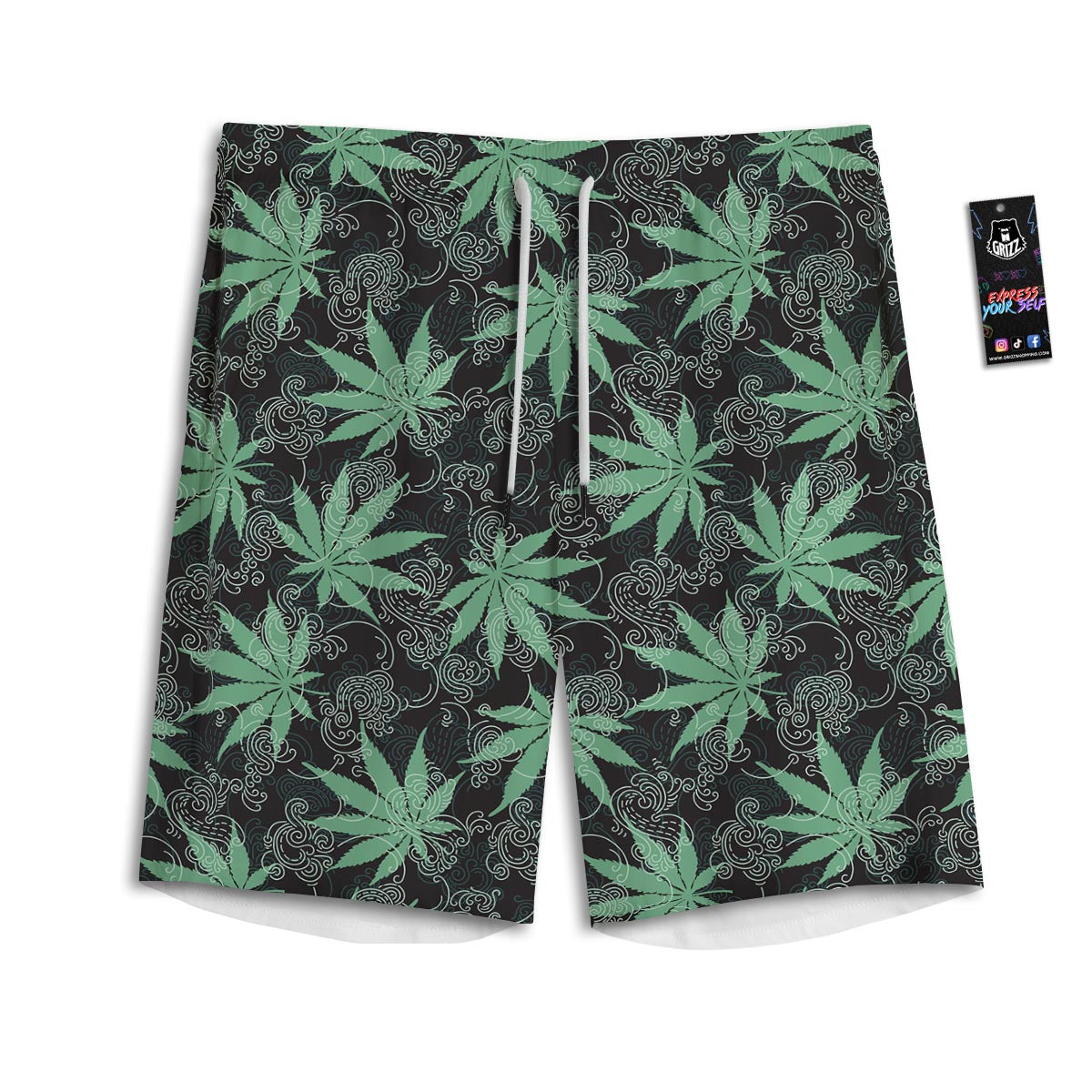 Leaf Swirl Cannabis Print Pattern Men's Athletic Shorts