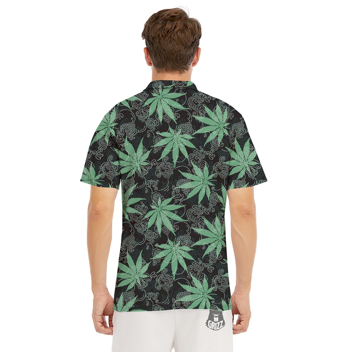 Leaf Swirl Cannabis Print Pattern Men's Golf Shirts-grizzshop