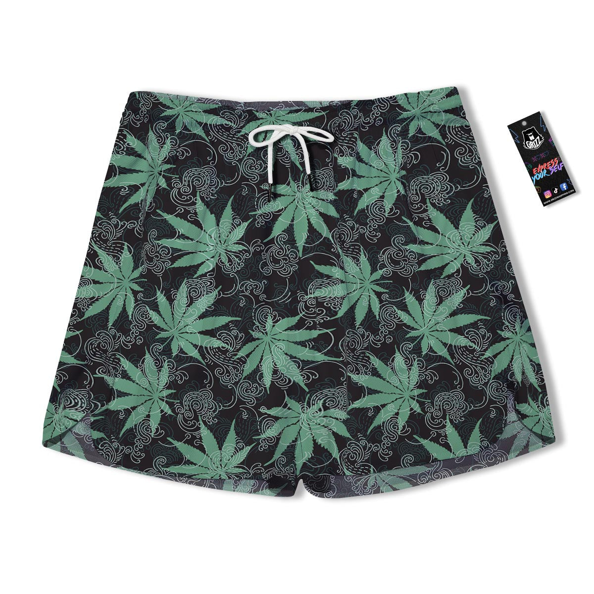 Leaf Swirl Cannabis Print Pattern Men's Running Shorts-grizzshop