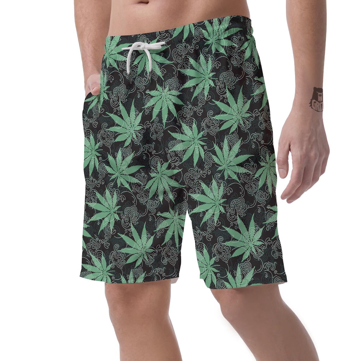 Leaf Swirl Cannabis Print Pattern Men's Shorts-grizzshop