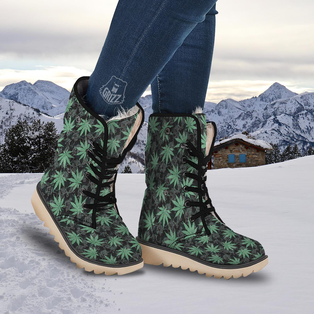 Leaf Swirl Cannabis Print Pattern Snow Boots-grizzshop