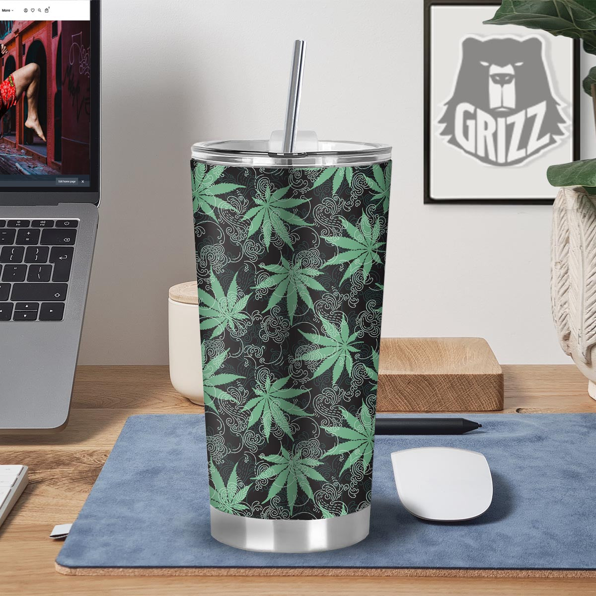Leaf Swirl Cannabis Print Pattern Tumbler-grizzshop