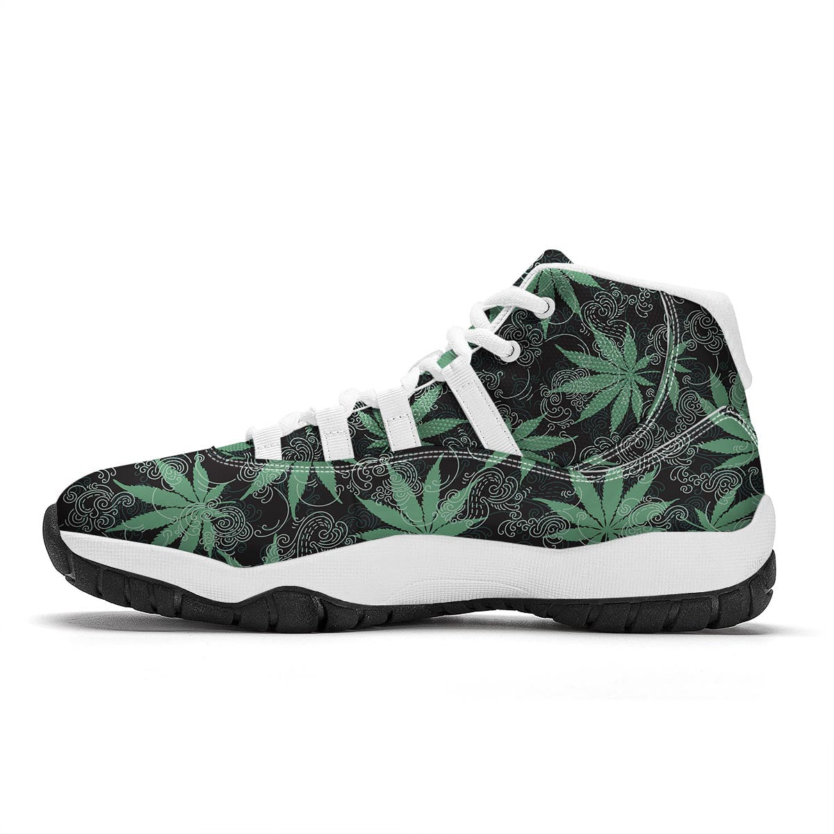 Leaf Swirl Cannabis Print Pattern White Bball Shoes-grizzshop