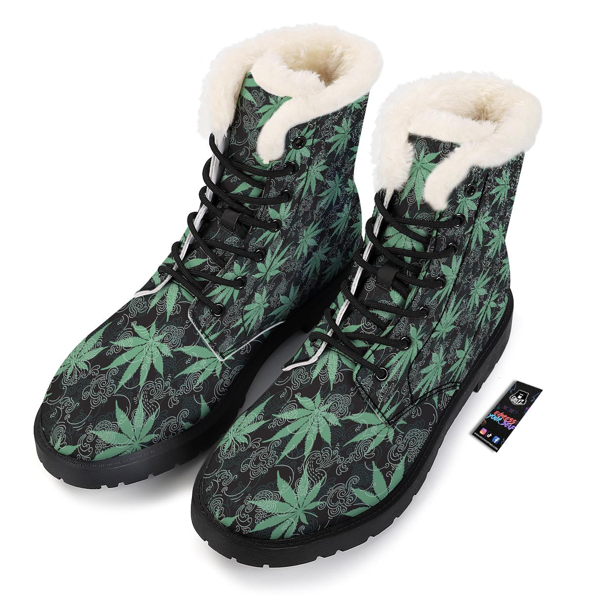 Leaf Swirl Cannabis Print Pattern Winter Boots-grizzshop