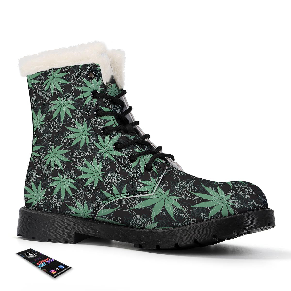 Leaf Swirl Cannabis Print Pattern Winter Boots-grizzshop