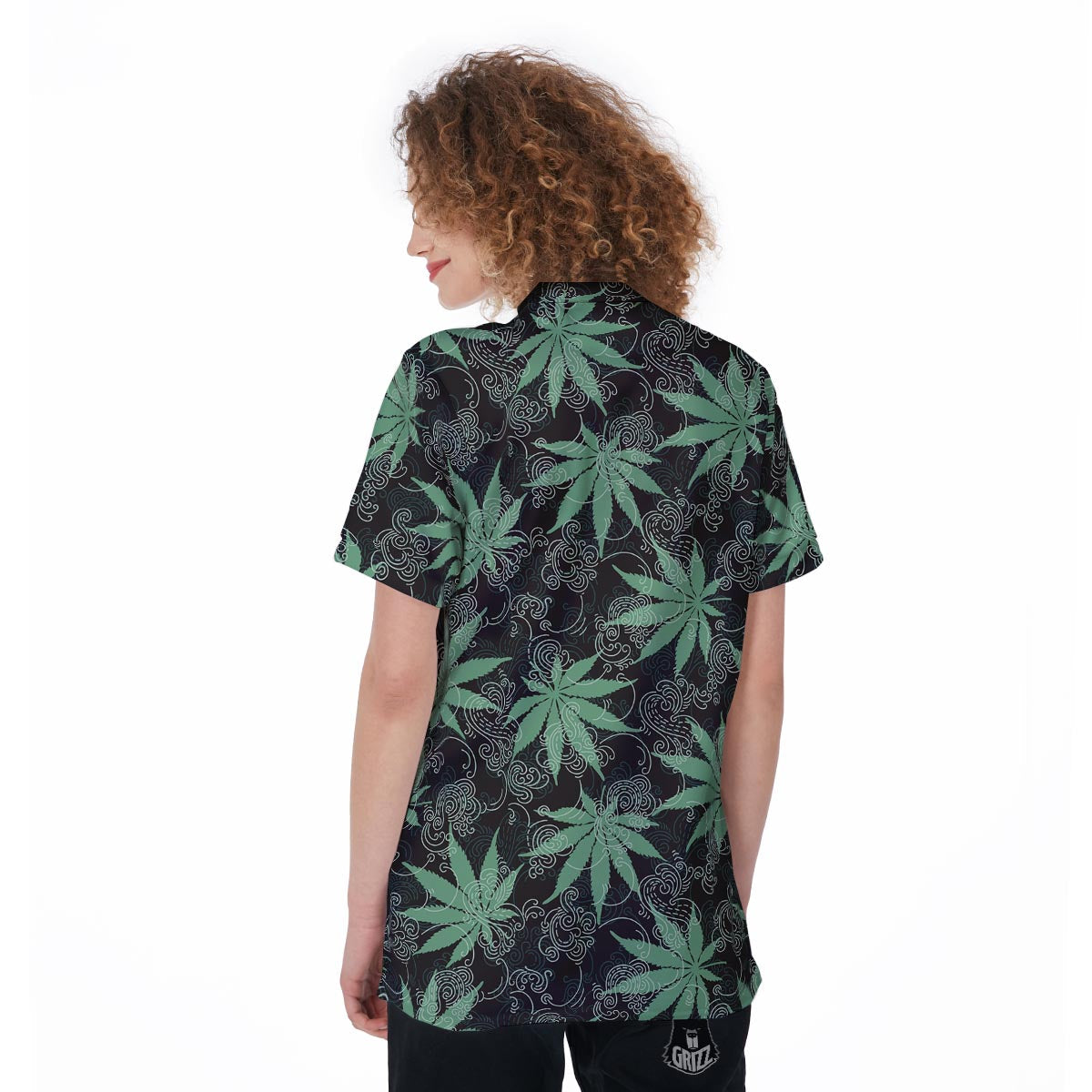 Leaf Swirl Cannabis Print Pattern Women's Golf Shirts-grizzshop