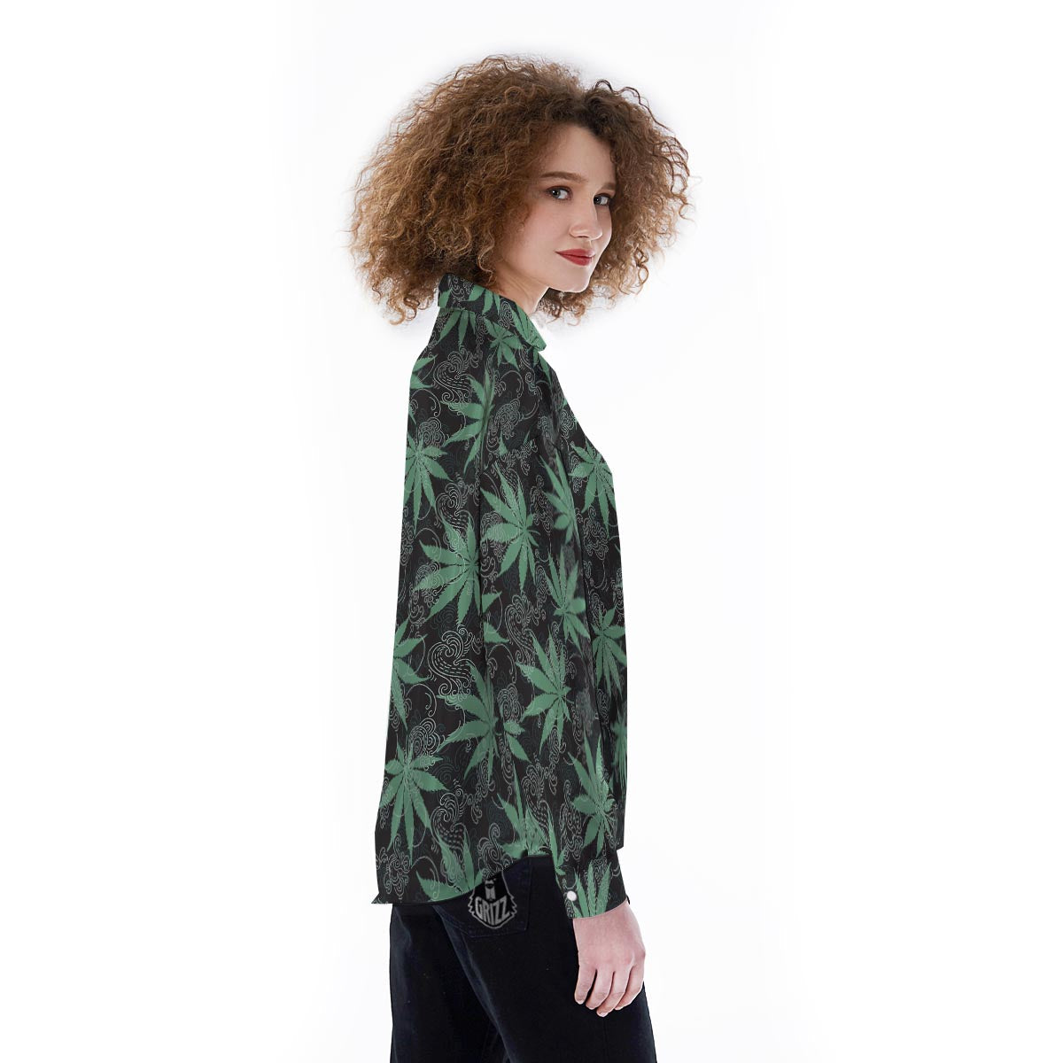 Leaf Swirl Cannabis Print Pattern Women's Long Sleeve Shirts-grizzshop