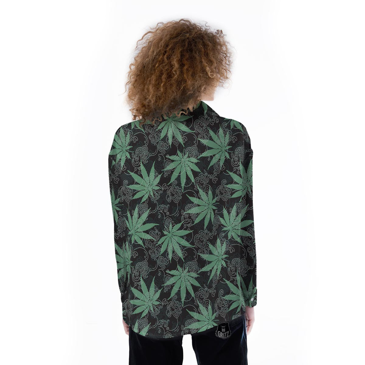 Leaf Swirl Cannabis Print Pattern Women's Long Sleeve Shirts-grizzshop