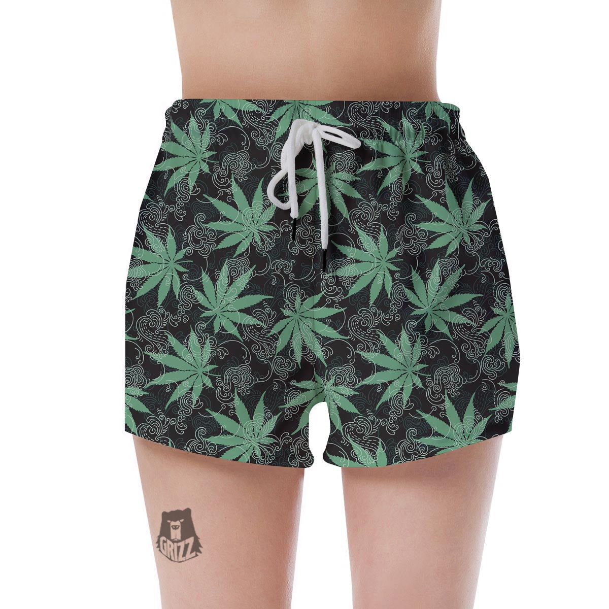 Leaf Swirl Cannabis Print Pattern Women's Shorts-grizzshop