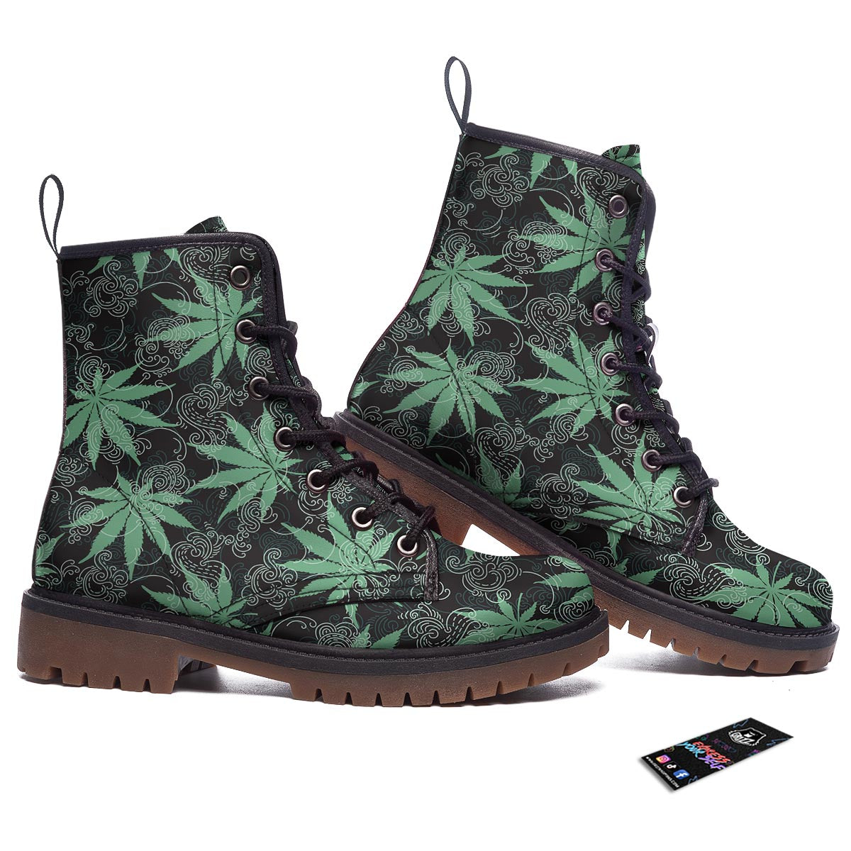 Leaf Swirl Cannabis Print Pattern Work Boots-grizzshop