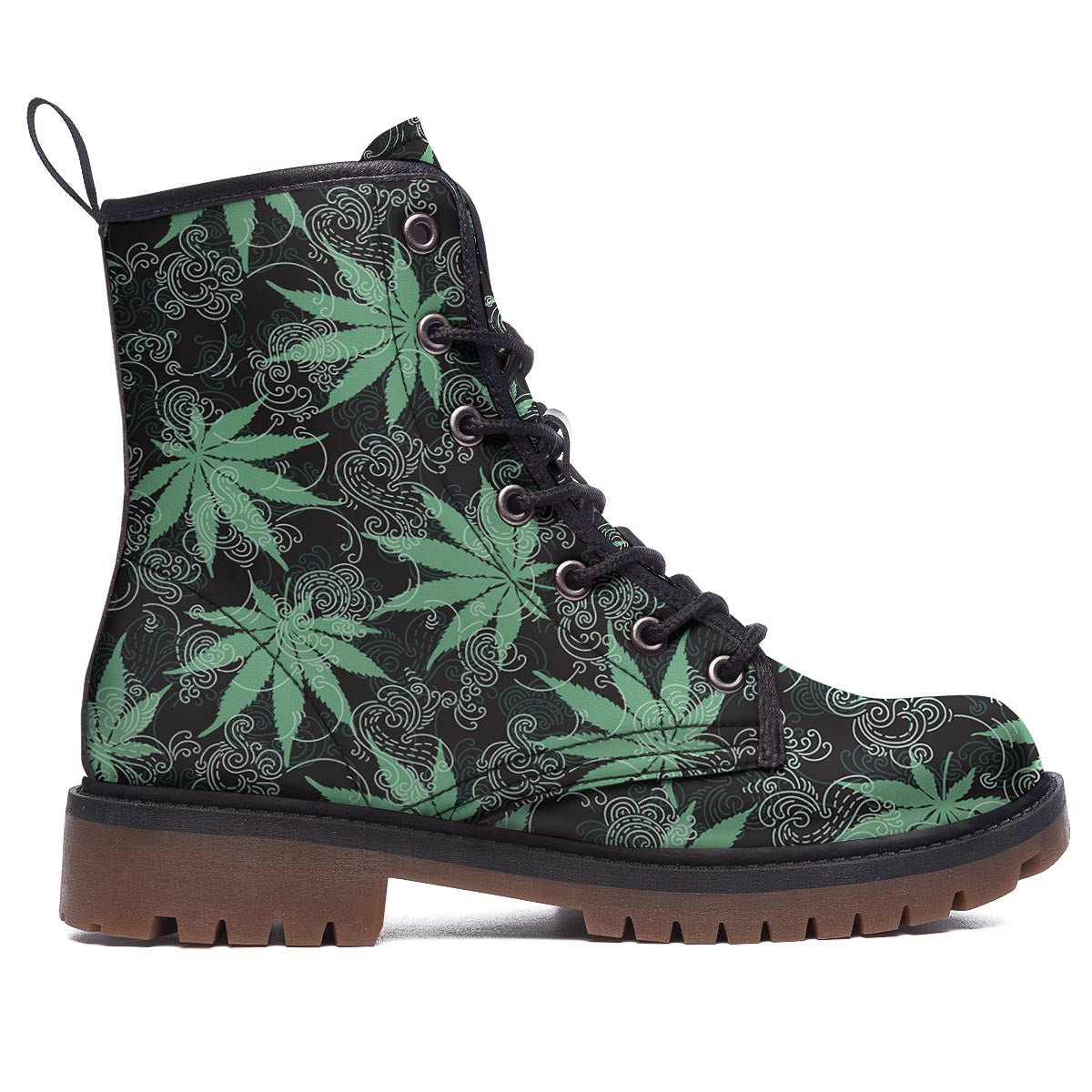 Leaf Swirl Cannabis Print Pattern Work Boots-grizzshop