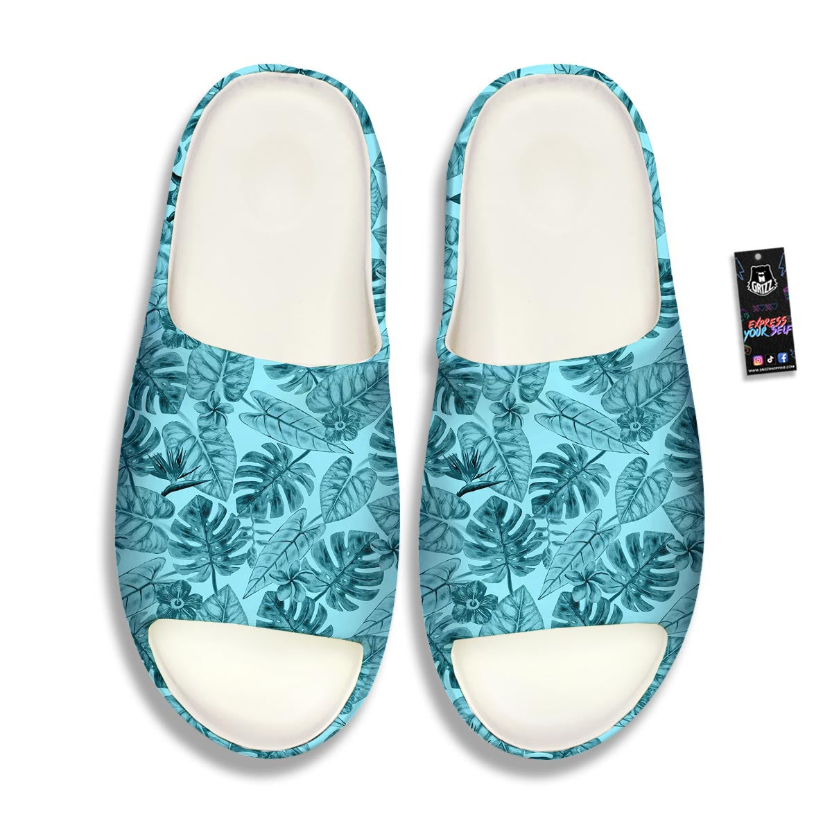 Leaf Flower Teal Hawaiian Print Pattern Sandals-grizzshop