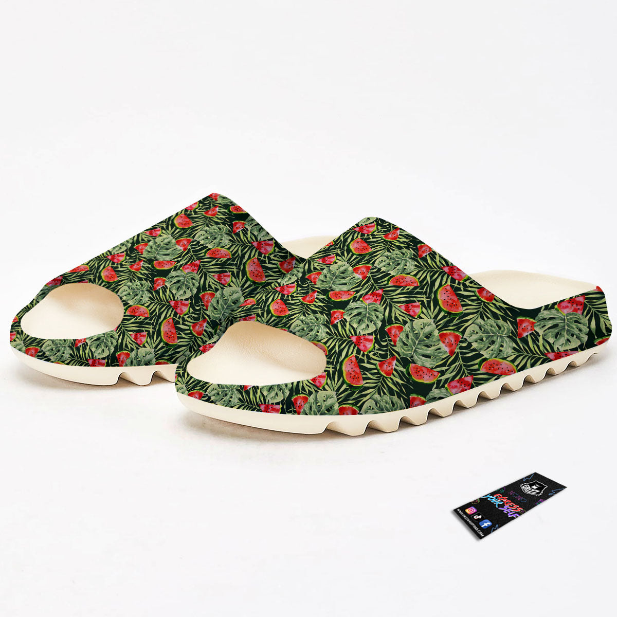 Leaf Palm Watermelon Black Print Pattern Sandals-grizzshop