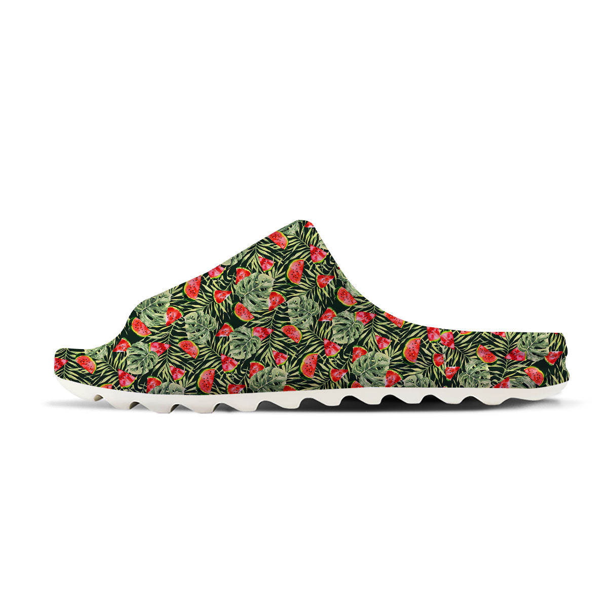 Leaf Palm Watermelon Black Print Pattern Sandals-grizzshop