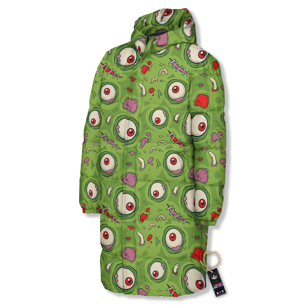 Leateher Face Zombie Print Pattern Long Down Jacket-grizzshop