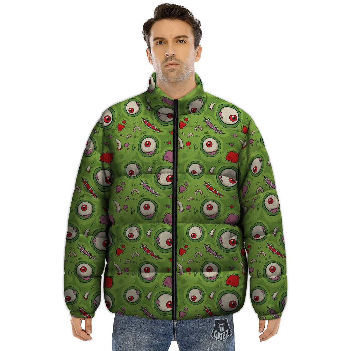 Leateher Face Zombie Print Pattern Puffer Jacket-grizzshop