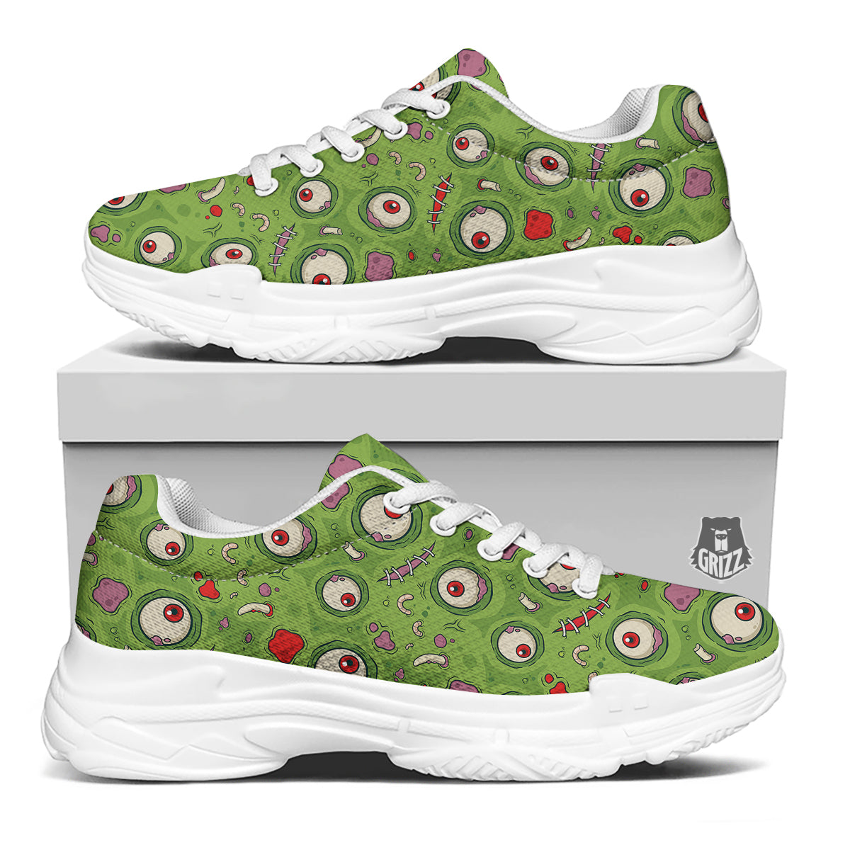 Leateher Face Zombie Print Pattern White Chunky Shoes-grizzshop