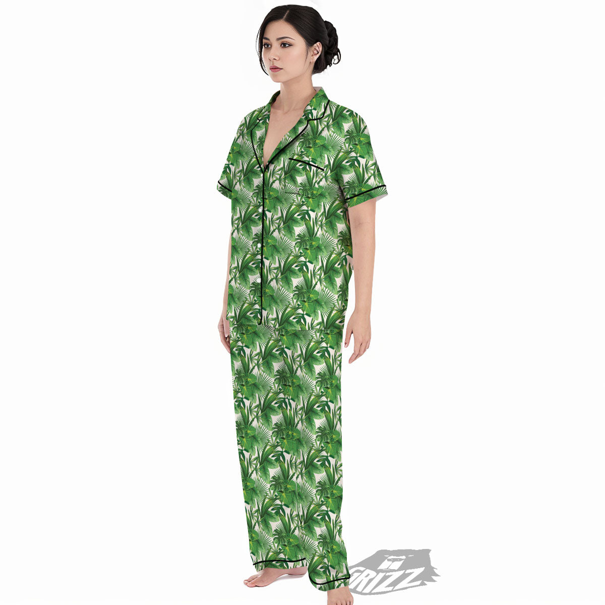Leaves Hawaiian Palm Print Pattern Women's Pajamas Set-grizzshop