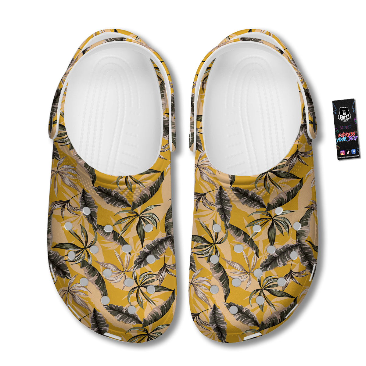 Leaves Monstera Yellow Print Pattern Clog-grizzshop